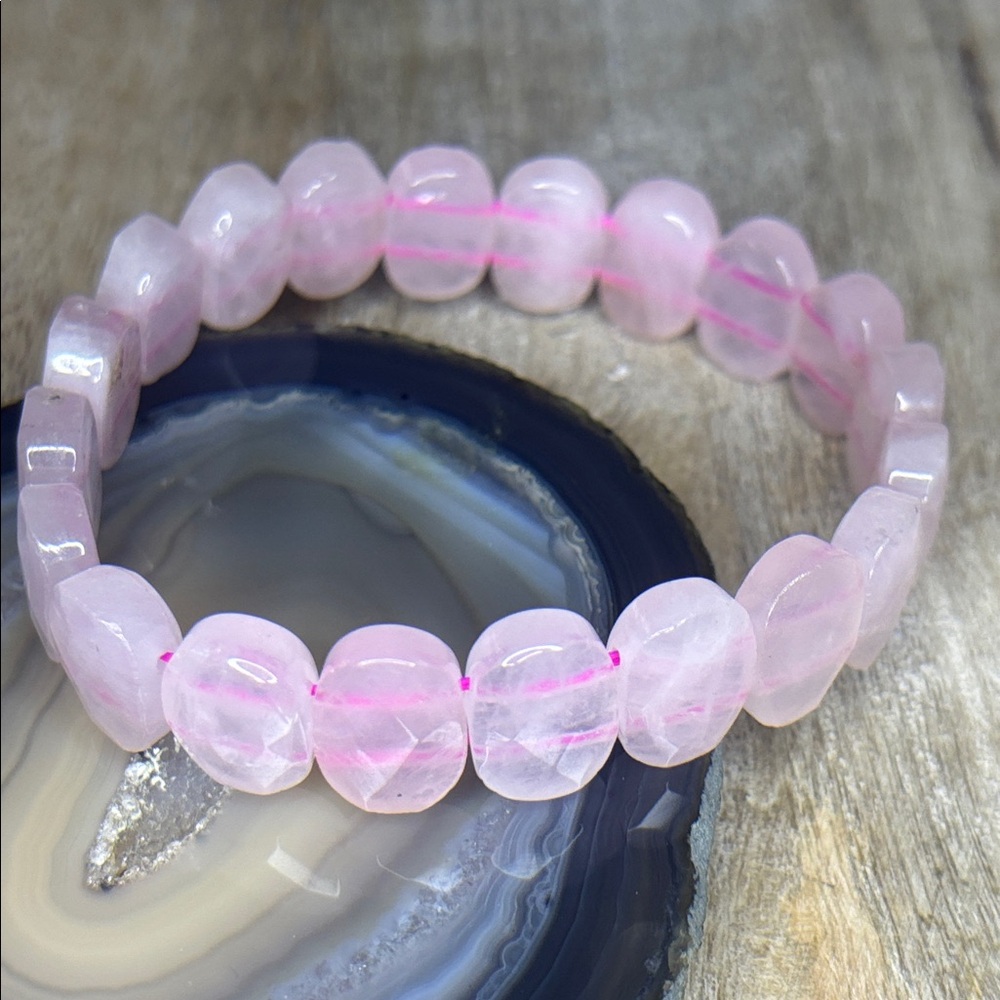 Fauceted Rose, Quartz, Stone Panel Style Stretch, Bracelet